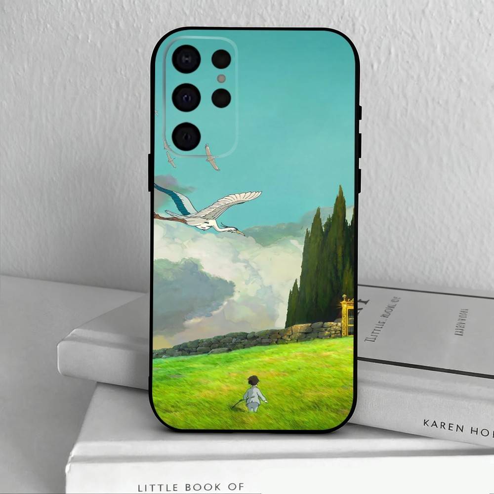T-The Boy and the Heron Anime Phone Case For Samsung S25,24,23,22,30,21,10,9,Ultra,Plus,Lite,FE,4,5 G Soft Black Case