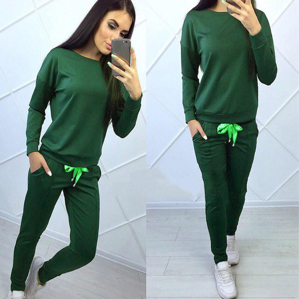 Fashion Women CasualLong Sleeve Pullove Sport Tops+Long Pants Set