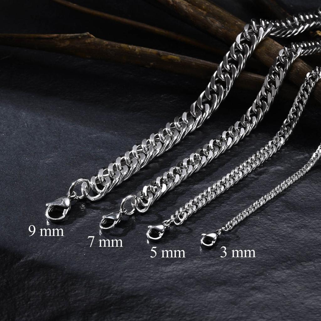 Chunky Miami Cuban Chain Necklaces for Men Women,Silver Color Stainless Steel Metal Chain Collar,Basic Classic Jewelry Gift