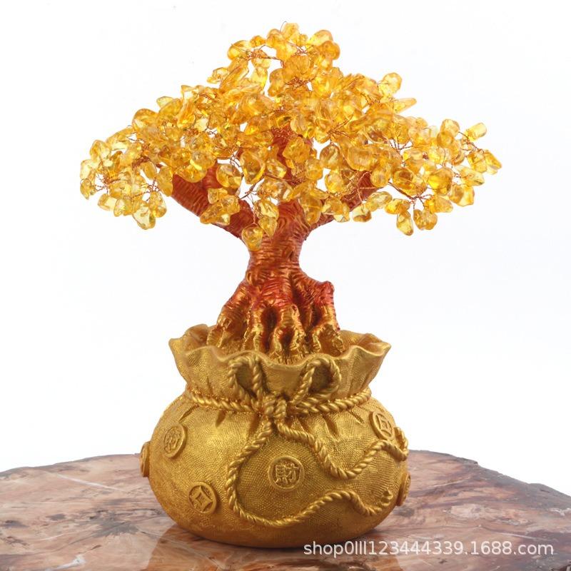 Crystal Tree Crystal Ornaments Money Bag Tree Home Craft Resin Money Bag Gift Wholesale Crystal Ornaments New Year Decoration