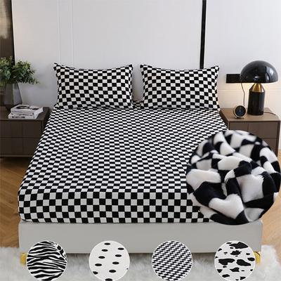 Milk Velvet Cover Coral Flannel Bed Cover With All-Round Elastic Rubber Band Anti-slip Dust Sheet (Pillowcase Not Included)