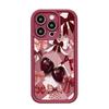Cherry Bowknot Diamond iPhone 15/16/17 Case - Red Wine Groove Pattern