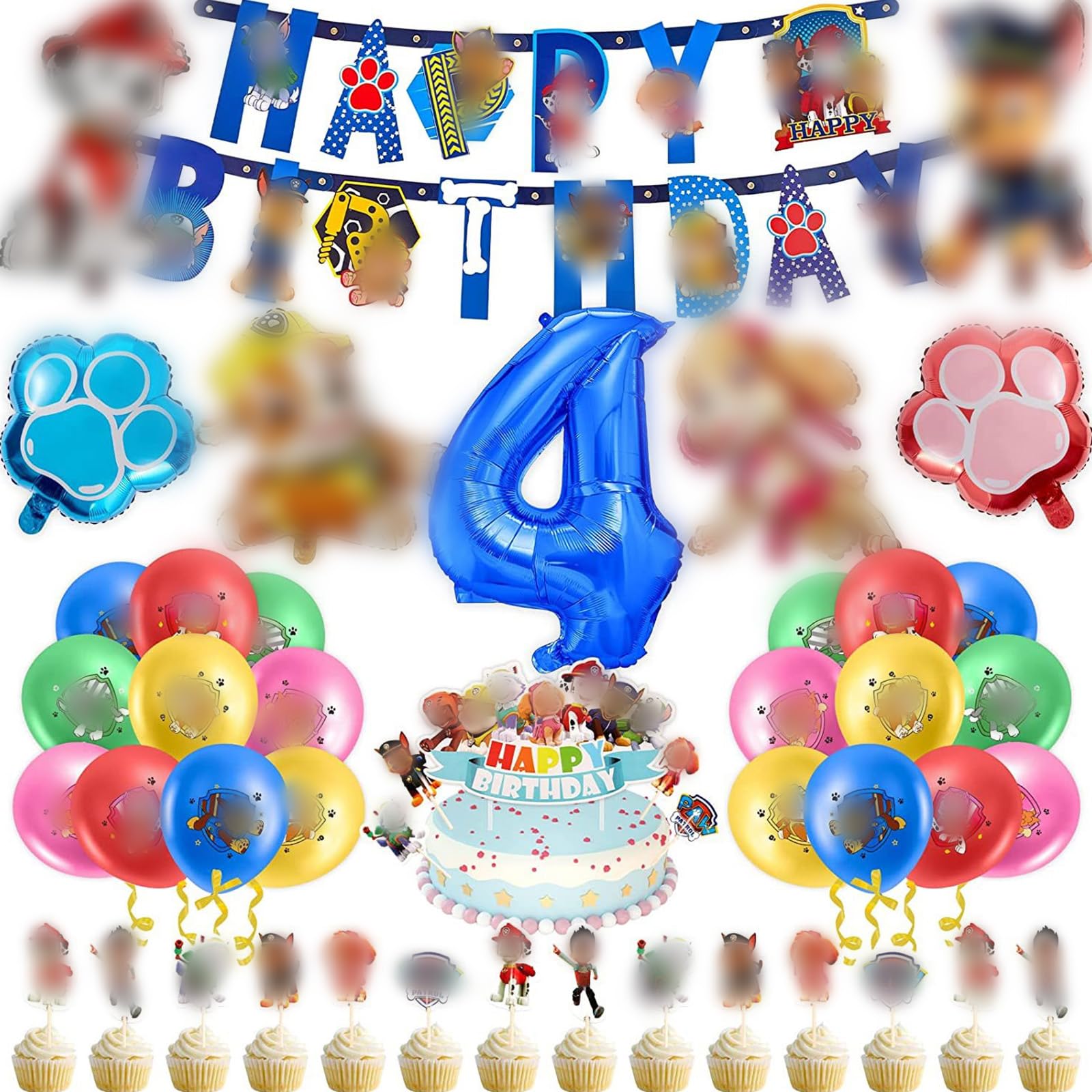 

Salywin Birthday Decoration Balloon Set 4 Years Old Kids Happy Birthday Cake Topper Girl Boy 53 Pieces Party Supplies