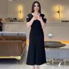 2024 Summer European & American Women's Solid Color Off-Shoulder A-Line Dress with Round Neck