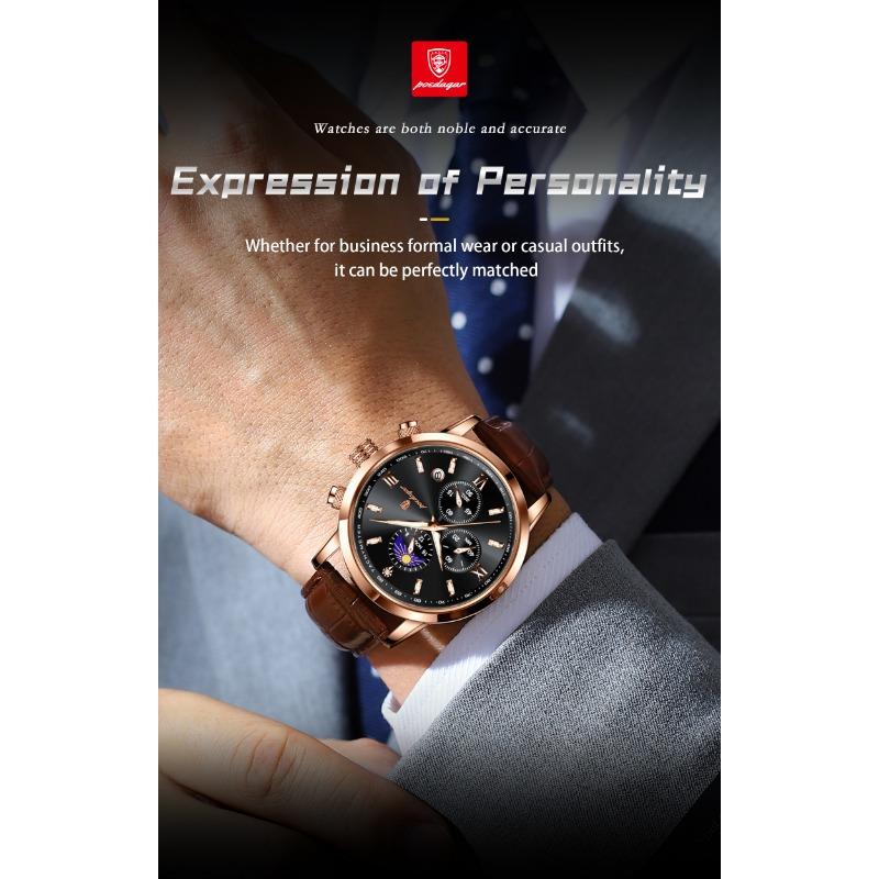 POEDAGAR Luxury Sports Watch for Men Waterproof Luminous Date Chronograph Wristwatch Leather Quartz Watches Reloj