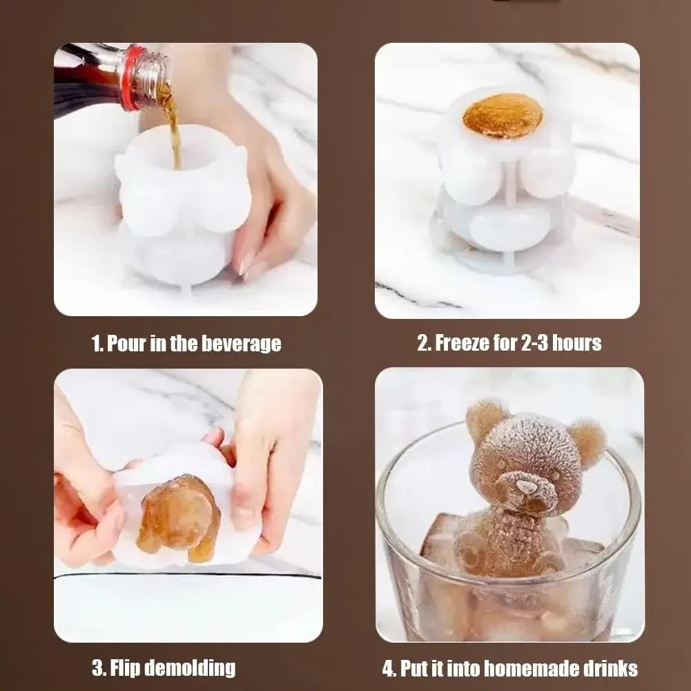 Bärenförmige 3D Eiswürfelform Silikon Schokoladenkuchenform Creme DIY Backwerkzeug für Cocktail Whiskey Dessertdeko Wiederverwendbares Set