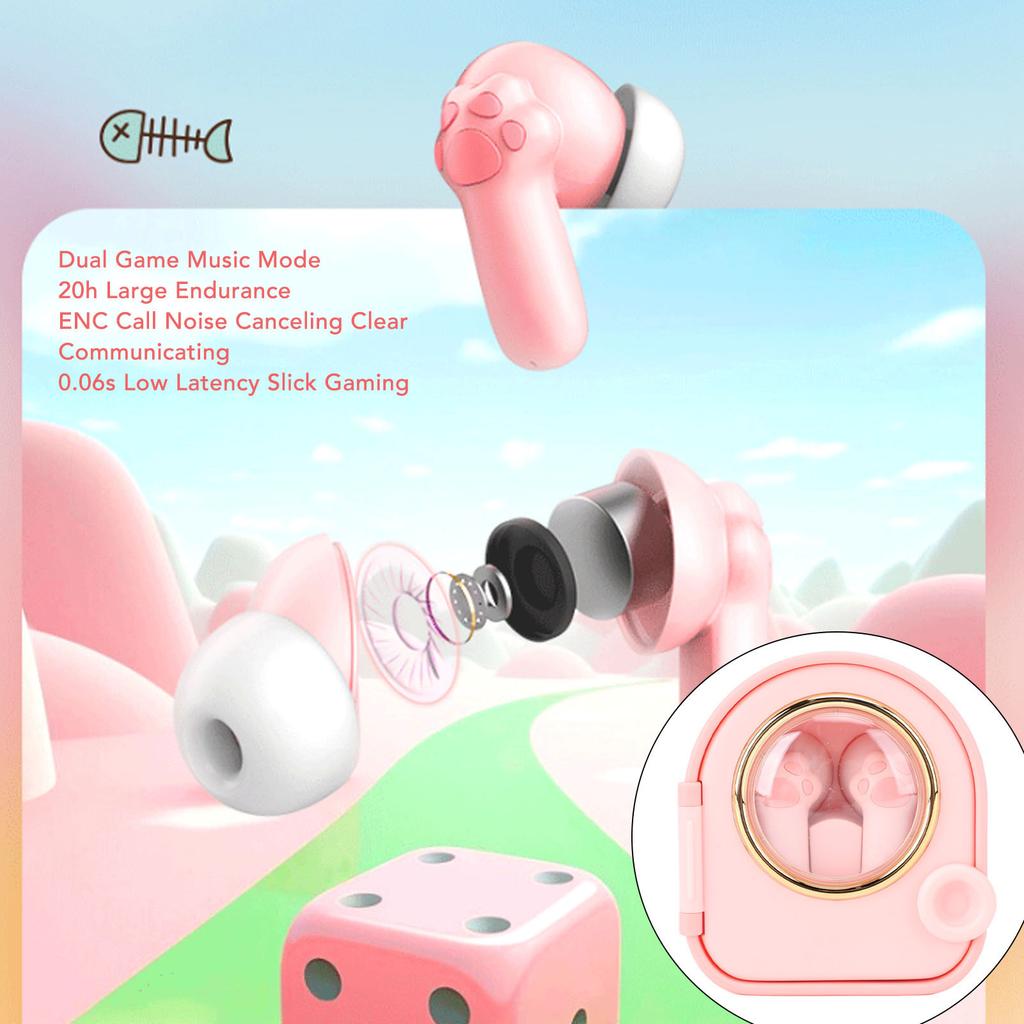 Bluetooth Earphones Bluetooth Earbuds Ergonomic Cute High Sensitivity Microphone Music Earphones Cat Claw for Girls