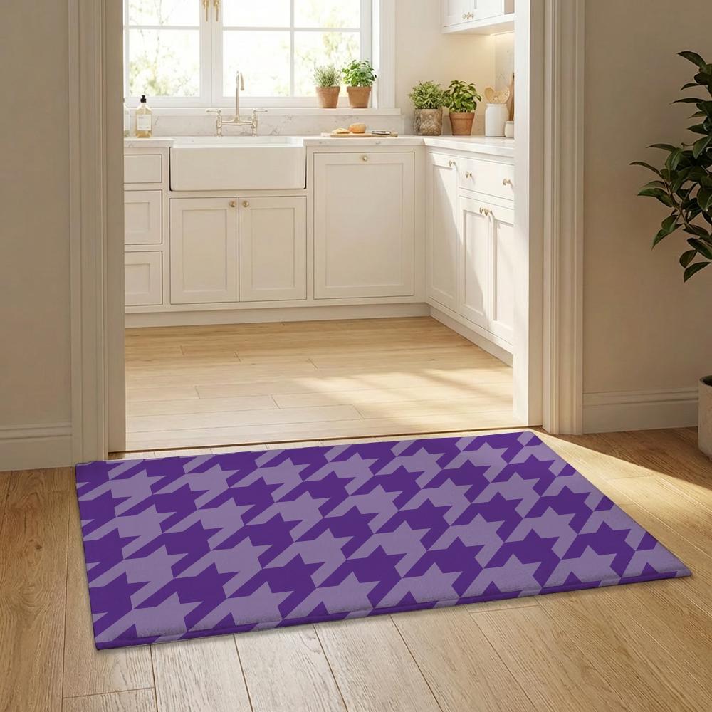 Houndstooth Check Pattern Floor Mat Flannel Door Mat Non-Slip Bedroom Living Room Home Decor