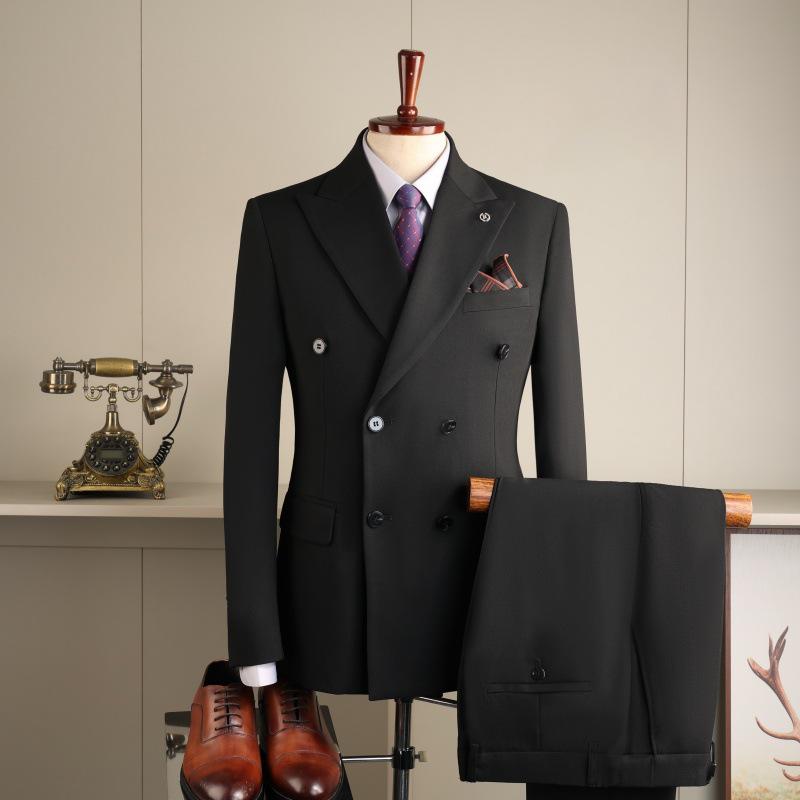 Men's Slim Fit Double-Breasted British Style Suit Set - Business Casual & Formal Wear for Weddings and Grooms