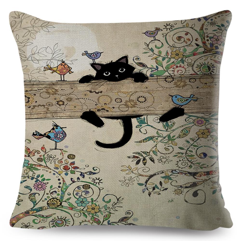 

Cute Elegant Black Cat Art Throw Cushion Cover Double Print Decor Cartoon Animal Pillow Case for Sofa Home Linen Pillowcase 40x40cm16x16Inch