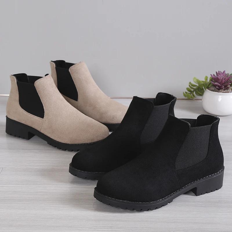 Autumn and Winter New Women's Boots, High-quality Women's Shoes, Fashionable High-end Square Heel Short Leg Chelsea Boots