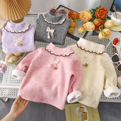 Girls' Autumn and Winter Fleece Bottoming Shirts for Children with High Collar Warm Thick Tops