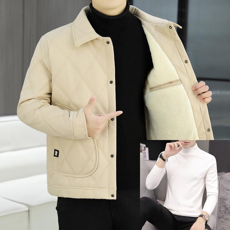Men's Trendy Lapel Cotton Jacket: Thickened, Warm, Velvet-Padded Outerwear for Autumn and Winter.