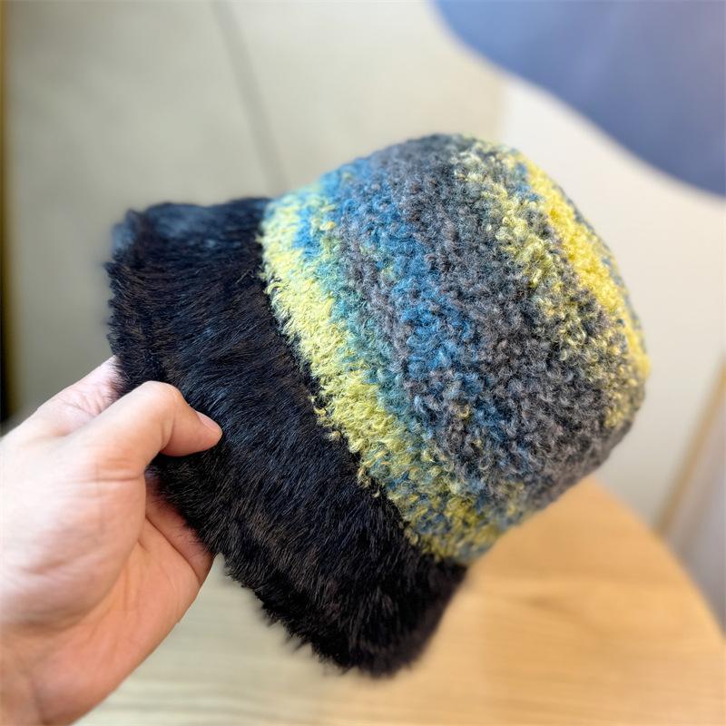 

Новая шляпа Женская ретро шляпа-ведро Осень и зима Вязаная шерстяная шапка Теплая плюшевая шляпа-ведро one size