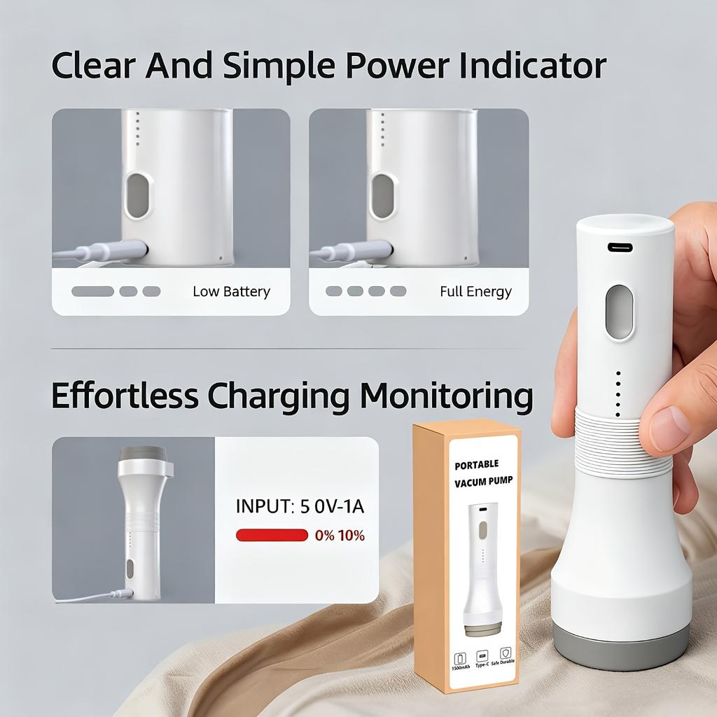 Portable Vacuum Compression Pump | Rechargeable Cordless Suction Pump, Suitable for Travel Bag and Clothing Storage
