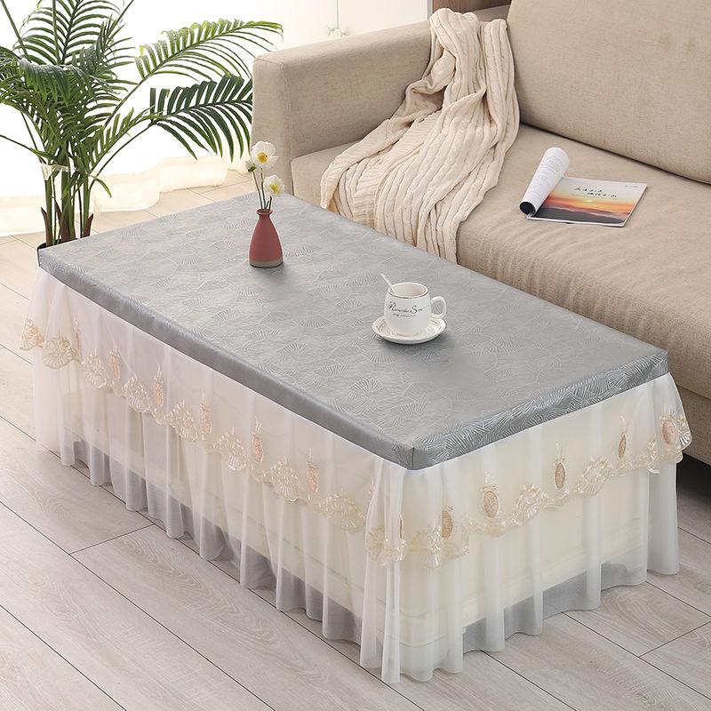 Elegant Lace Border Perm Dust Cover Rectangular Waterproof Coffee Table Cloth European Style Minimalist Oil Resistant Mat