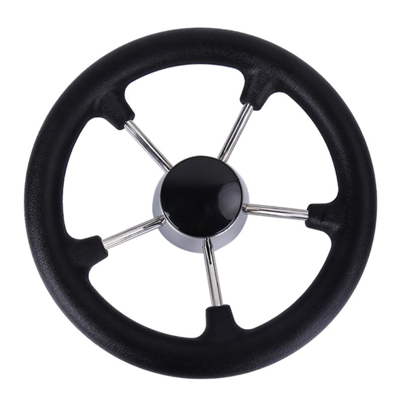 11in 5 Spoke Boat Destroyer Steering Wheel with Black Foam Stainless Steel Steering Wheel Without Knob for Marine Yacht 1