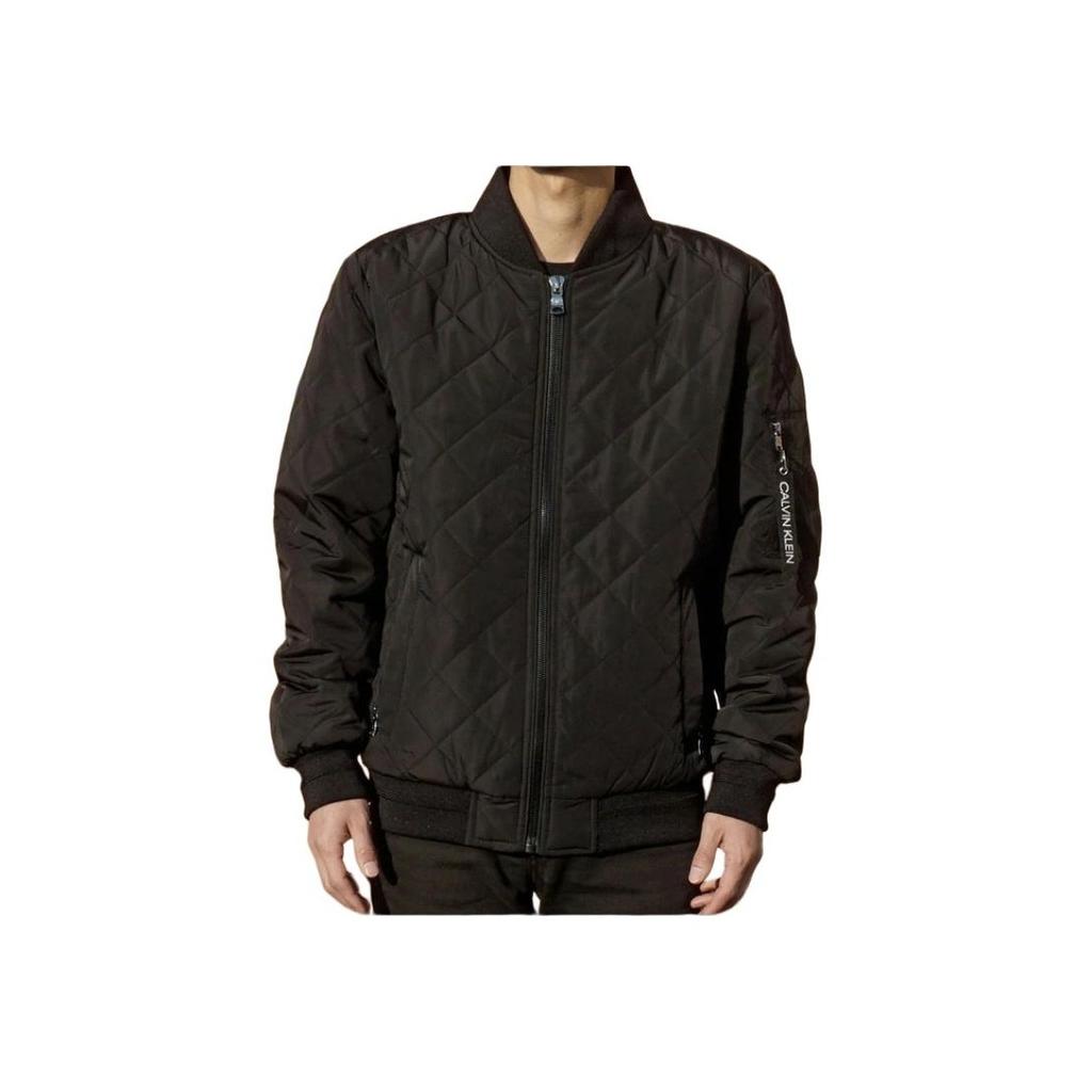 Calvin Klein Solid Color Diamond Stitch Zip Jacket Men Jackets Black 1419093