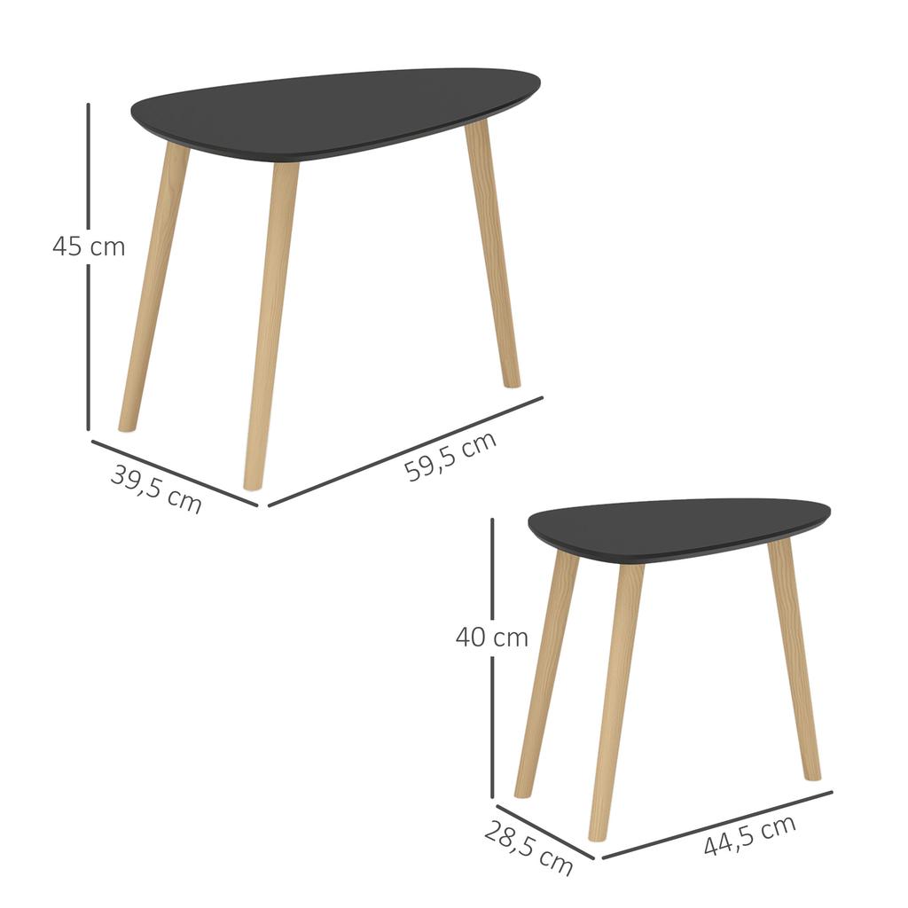 Set Of 2 Nesting Coffee Tables Scandinavian Design Wooden Legs And Wooden Top Black