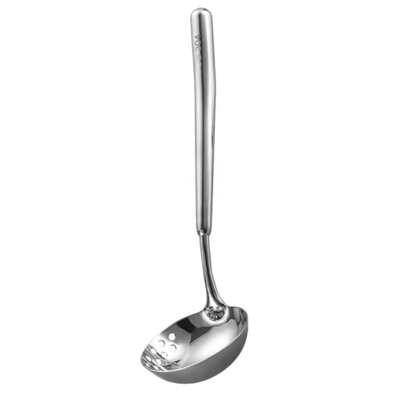 Food-Grade Soup Spoon 304 Stainless Steel Spoon with Thickened Round Handle for Home Use, Soup Spoon and Skimmer Two-In-One, Commercial Hot Pot Spoon