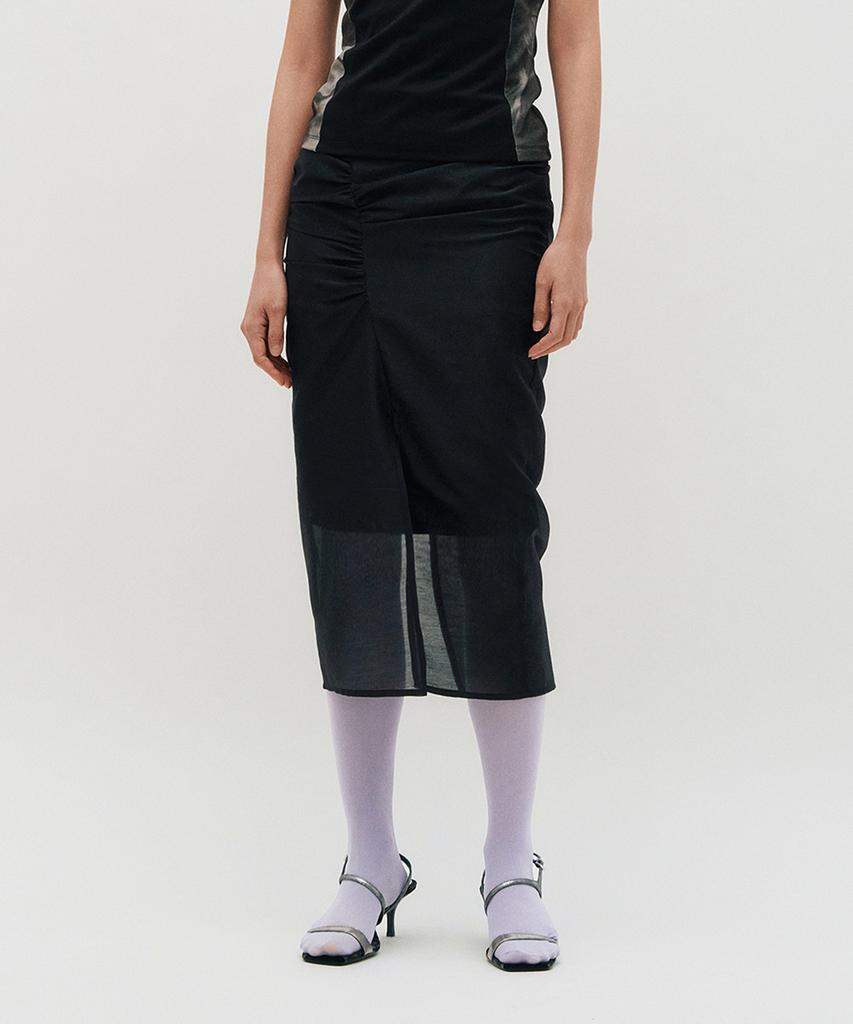 Kimjisu Sheer Shirring Slit Skirt _ Black