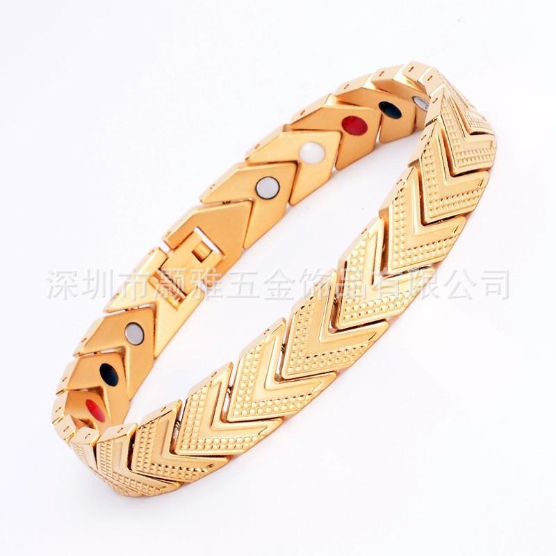 Mens Geometric Stainless Steel Magnetic Therapy Bracelet Vacuum Plated Anti-Fatigue Health Jewelry Cycling Outdoor Activities