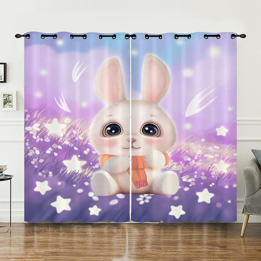 Curtains Cute Animal Rabbit Cat Curtains Bedroom Living Room Blackout Curtain Punching