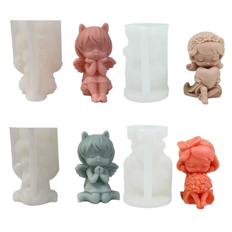 4 Pcs Heart Shape Girl Candle Molds Wishing Girl Silicone Moulds Scented Candle Casting Molds for Fondant Decorations