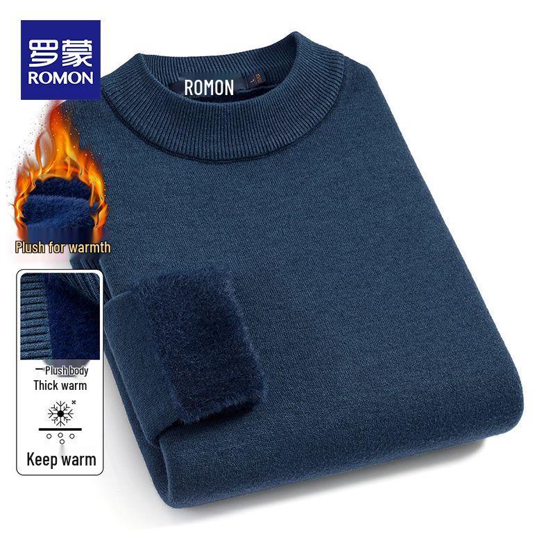 Romon Men's Fleece-Lined Crew Neck Thermal Sweater