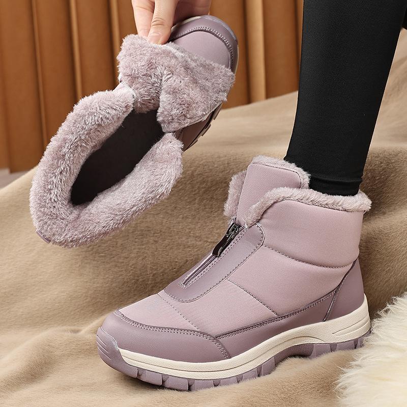 Waterproof Women Winter Ankle Boots Front Zipper Plush Snow Boots Non‑Slip Warm Outdoor Cold‑Proof Short Booties