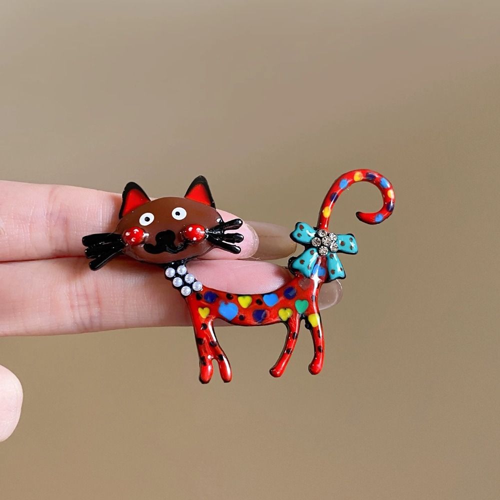 Exquisite Retro Vintage Enamel Brooch Geometric Alloy Metal Animal Pin Cute Cartoon Dripping Oil Cat Brooch Party