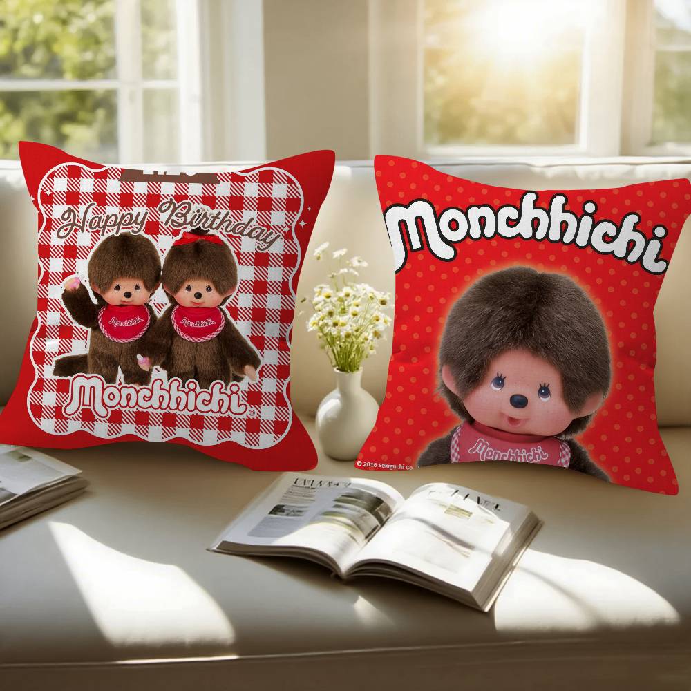 Cute M-Monchhichi   Pillowcase toon Gift Cushion Cover Bedroom Home Sofa Chair Seat Decor pillow case