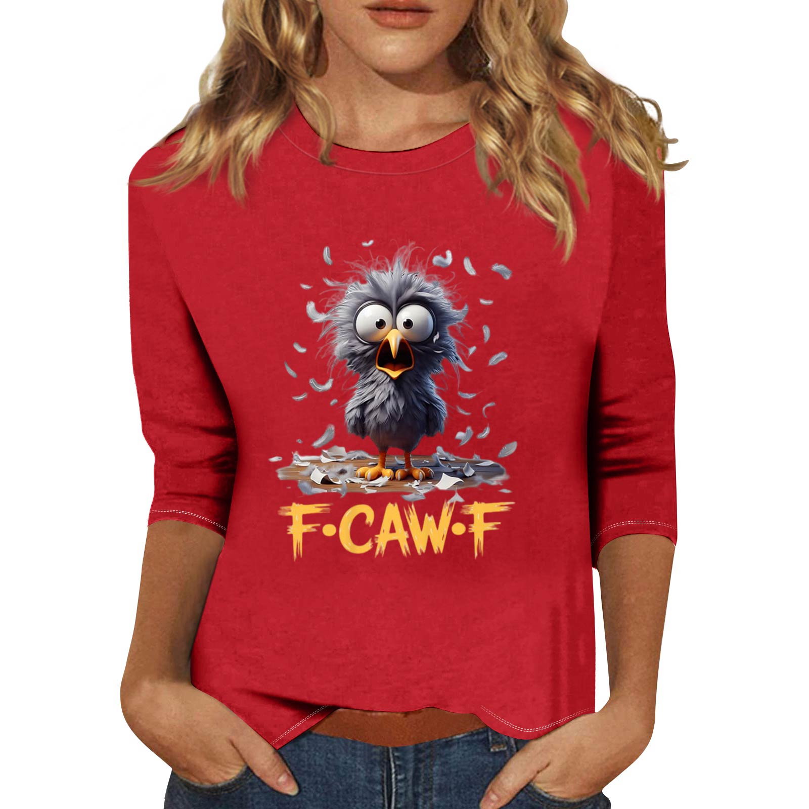 

Женская модная повседневная футболка с рукавом три четверти и принтом на шее XXL красный