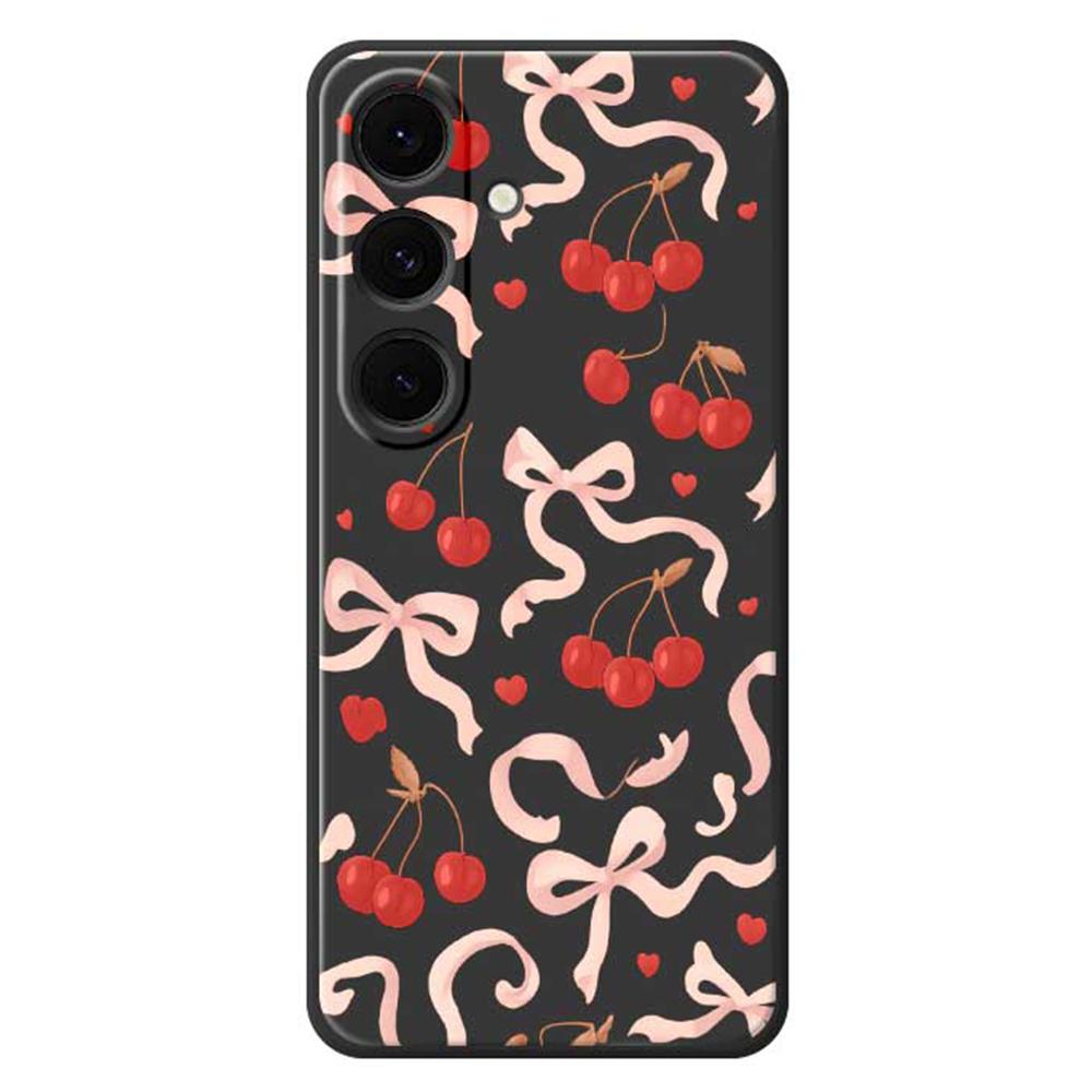 For Samsung Galaxy S24 FE Case Big Bow Cherry Pattern Printing Straight Edge TPU Phone Back Cover