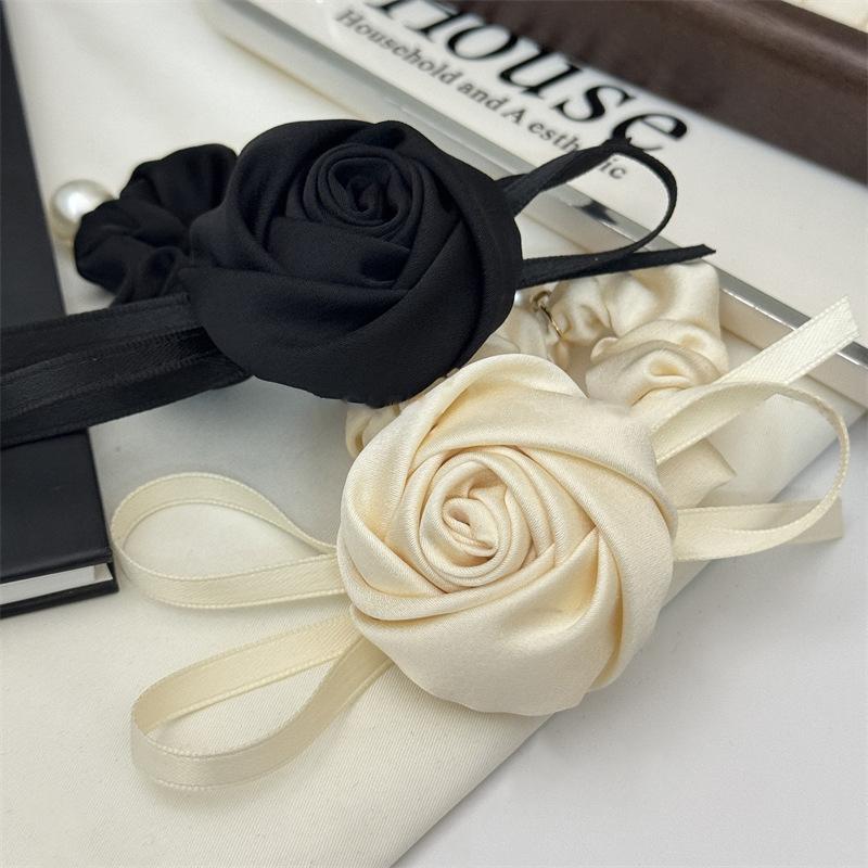Fasce per Capelli Floreali Francesi Elastici per Capelli Corda per Capelli in Raso Rosa Scrunchies Eleganti per Donna Copricapo Stile Coreano Accessori per Capelli