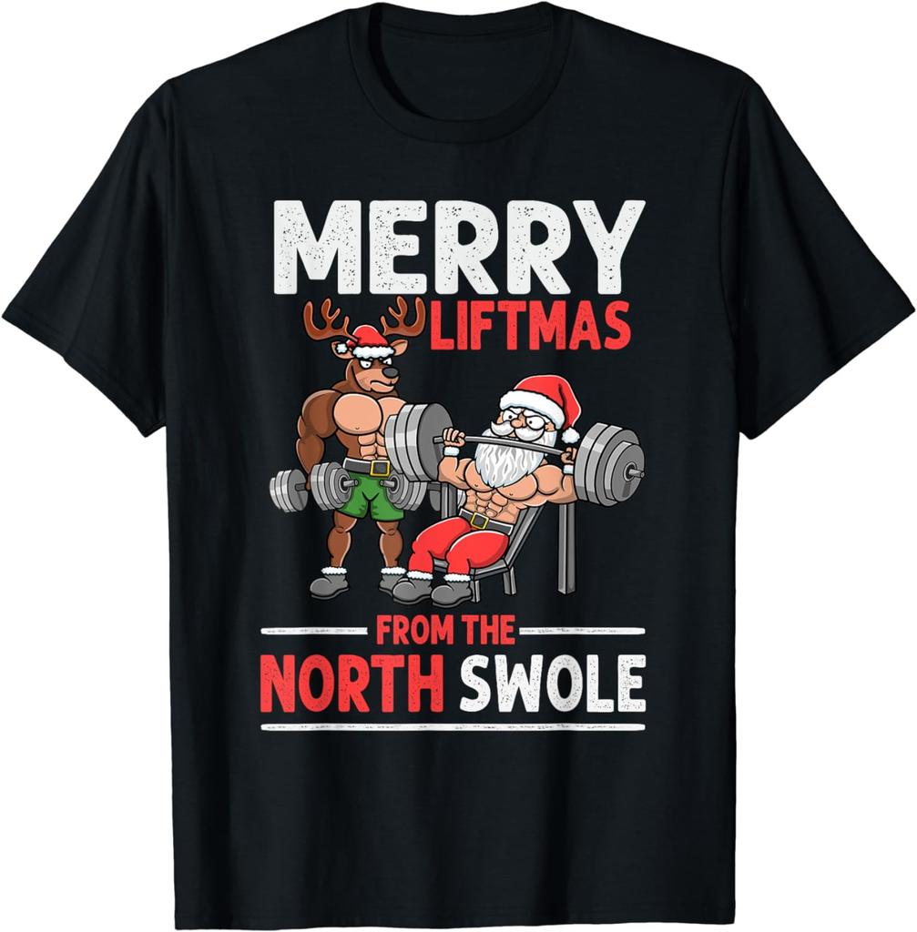 Veselé Liftmas od Severního Svalnatého Santy Vzpěračské Tričko Cvičební Oblečení Neformální Streetwear Ženy Muži Camisas