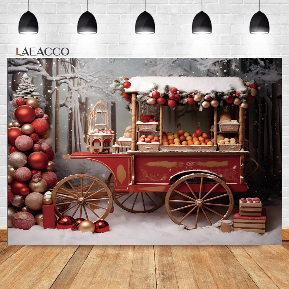 Laeacco Christmas Camper Pography Backdrop Winter Snowy Pine Trees Mini Bus Baby Birthday Family Holiday Portrait Background