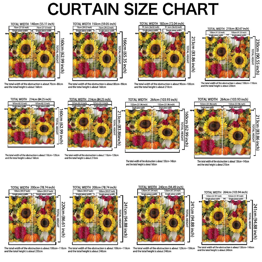 2pcs Autumn Sunflower and Pumpkin Floral Print Double Curtains Living Room and Bedroom, Perfect for Blocking Out Light