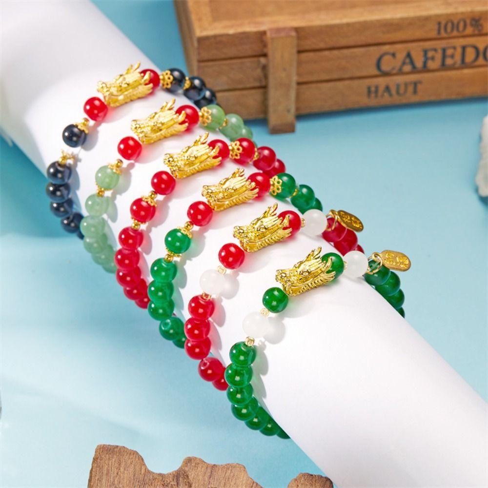 

Elastic Beads Dragon Bangle Lucky Zodiac Hand Chain Sweet Loong Beaded Bracelet Couple