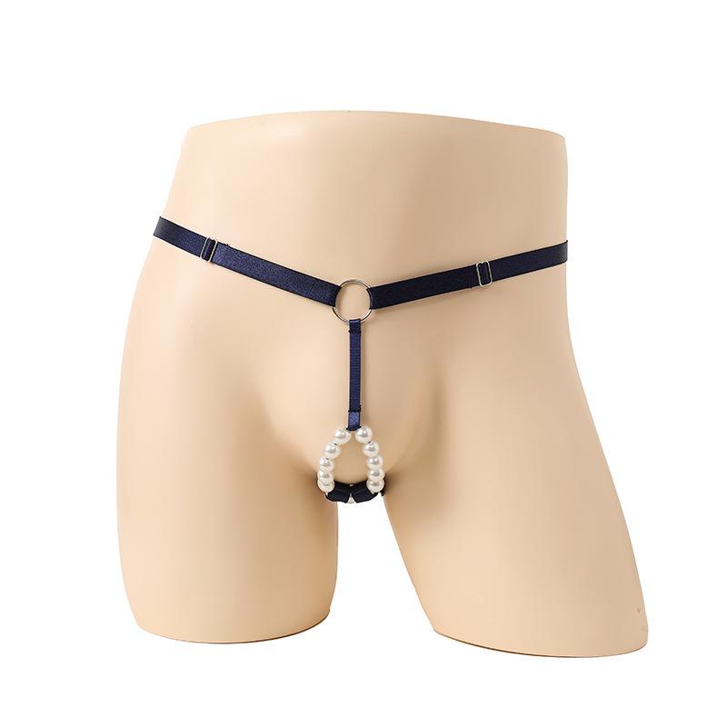 Sissy Dessous Herren O-Ring Perlen Jockstrap Taille Verstellbar Sexy Schrittloser G-String Tanga Offene Vorderseite Penis Loch Bikini Höschen