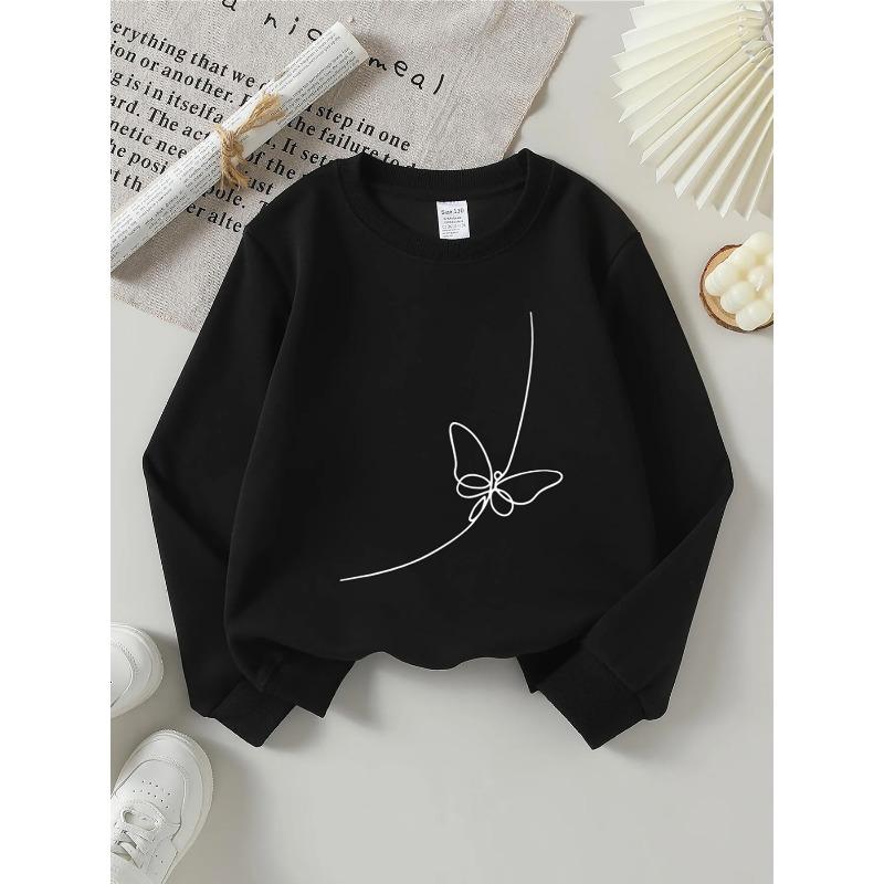 Girls' Crewneck Sweatshirt - Butterfly Necklace Pattern Print Design | Machine Washable, Spring And Autumn, Sportswear And Casual Wear,
