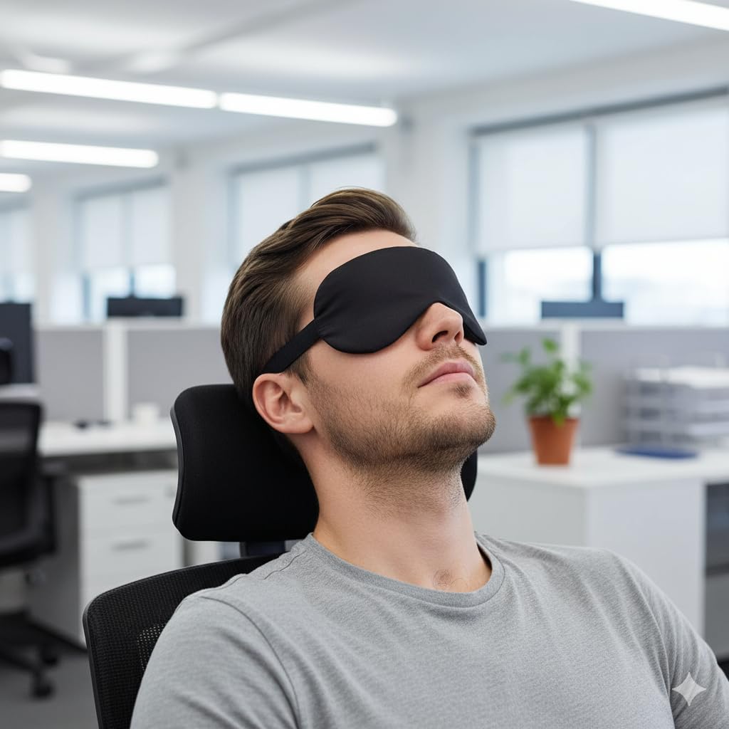 BROGBUS Cooling Gel Sleeping Eye Mask for Relaxation and Sleep Adjustable Strap Soft Fabric Night Blind Fold for Comfort and Travel, Black(Pack O