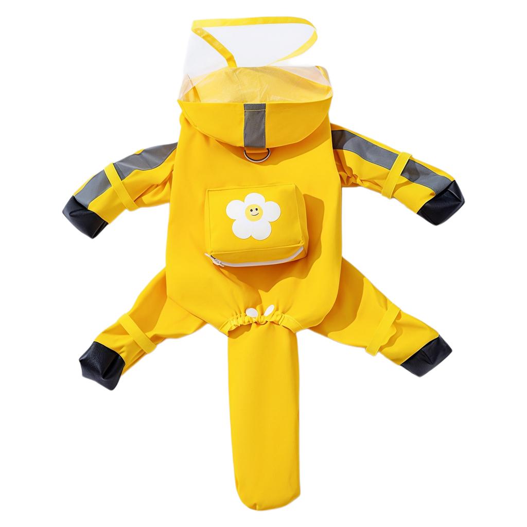 Full Coverage 4 Legs Dog Rain Jacket with Hood&Reflective Strips&Leash Hole Includes Mini Backpack for Pet Walking Hiking