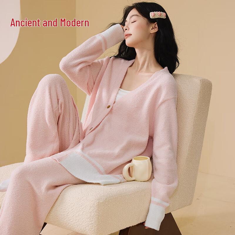GUJIN Women s Soft Half-Velvet Loungewear Cardigan Set M