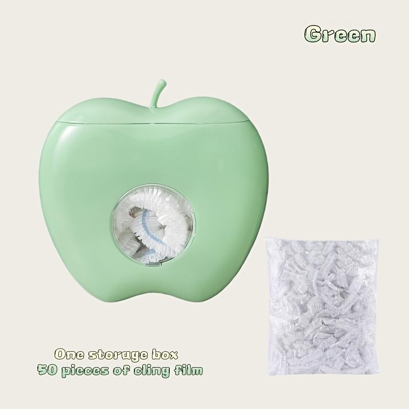 Apple-Shaped Wall-Mounted Storage Box with Adhesive Hooks, a Convenient Multifunctional Kitchen Organizer with Storage Bags Storage box + plastic wrap cover (50pcs) зелёный