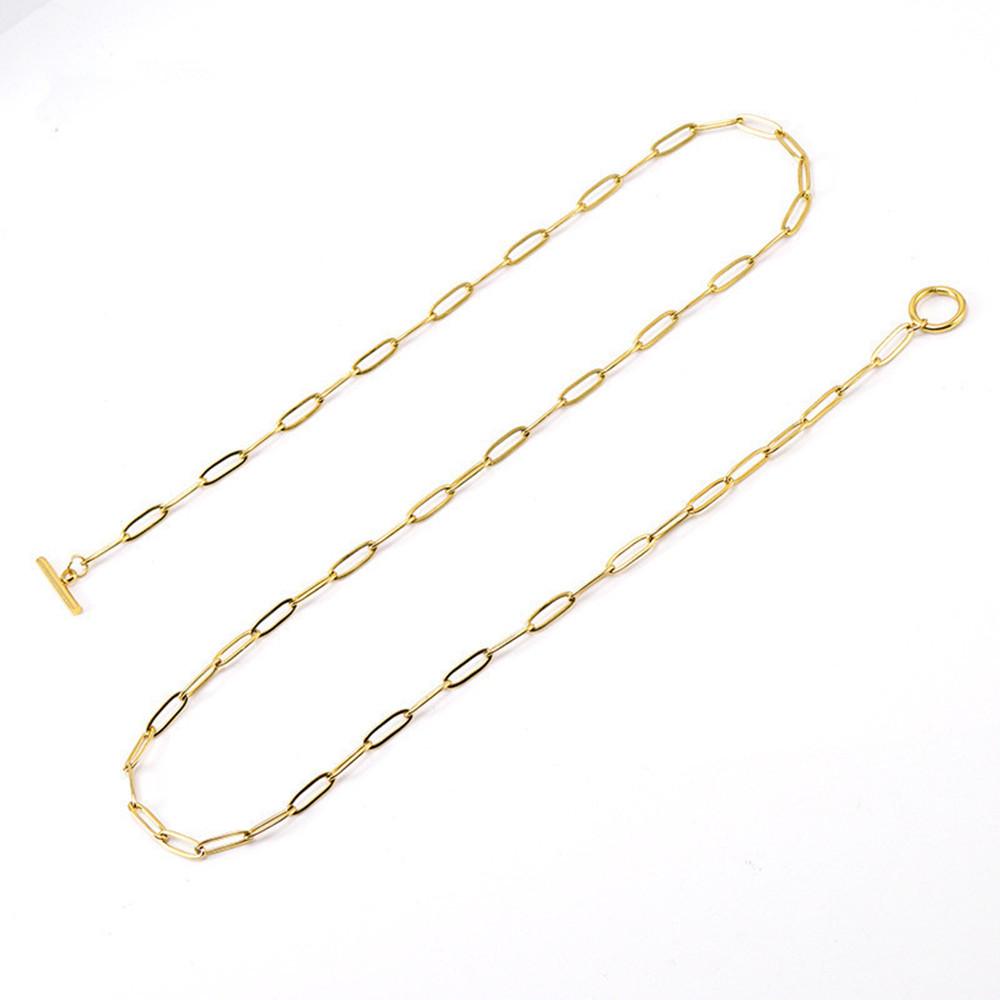 Gold OT Buckle Stainless Steel Necklace - High-End Niche Fashion Design, New European & American Trend, Light Luxury Style.