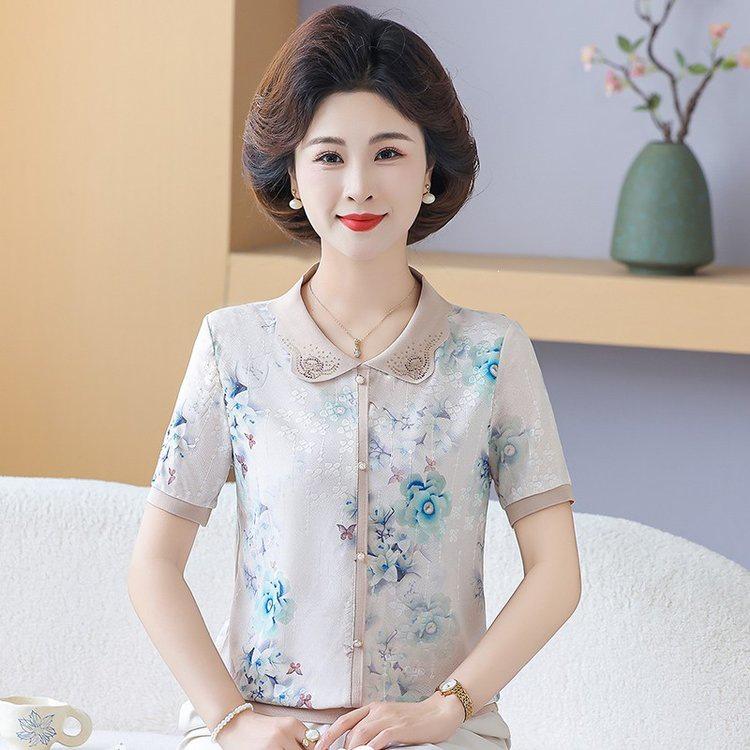 2026 New Summer Ice Silk T-shirt for Women - Short-Sleeved, Knitted, Stylish Top for Middle-Aged and Elderly Moms