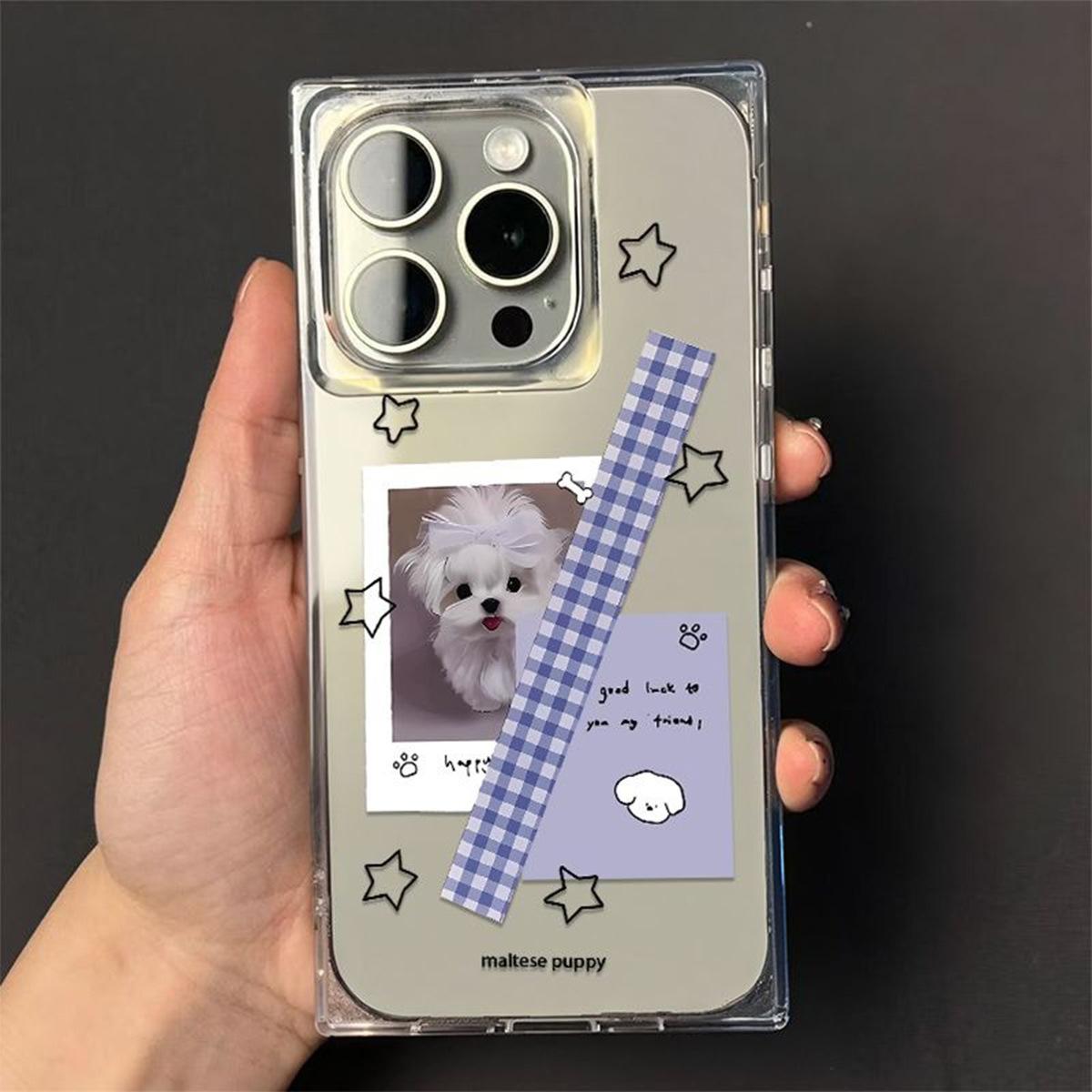 

Transparent Square Ice Crystal Square Phone Case Full Coverage Borderless Frosted for Apple Phone Case Silicone Female Cartoon Cute For iPhone 17PROMAX