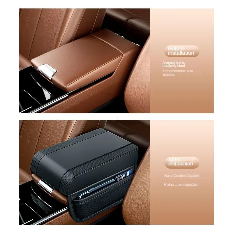 Cuscino per bracciolo auto, altezza del bracciolo, universale, in pelle, con tasca, supporto per gomito in cotone con memoria centrale, contenitore per bracciolo