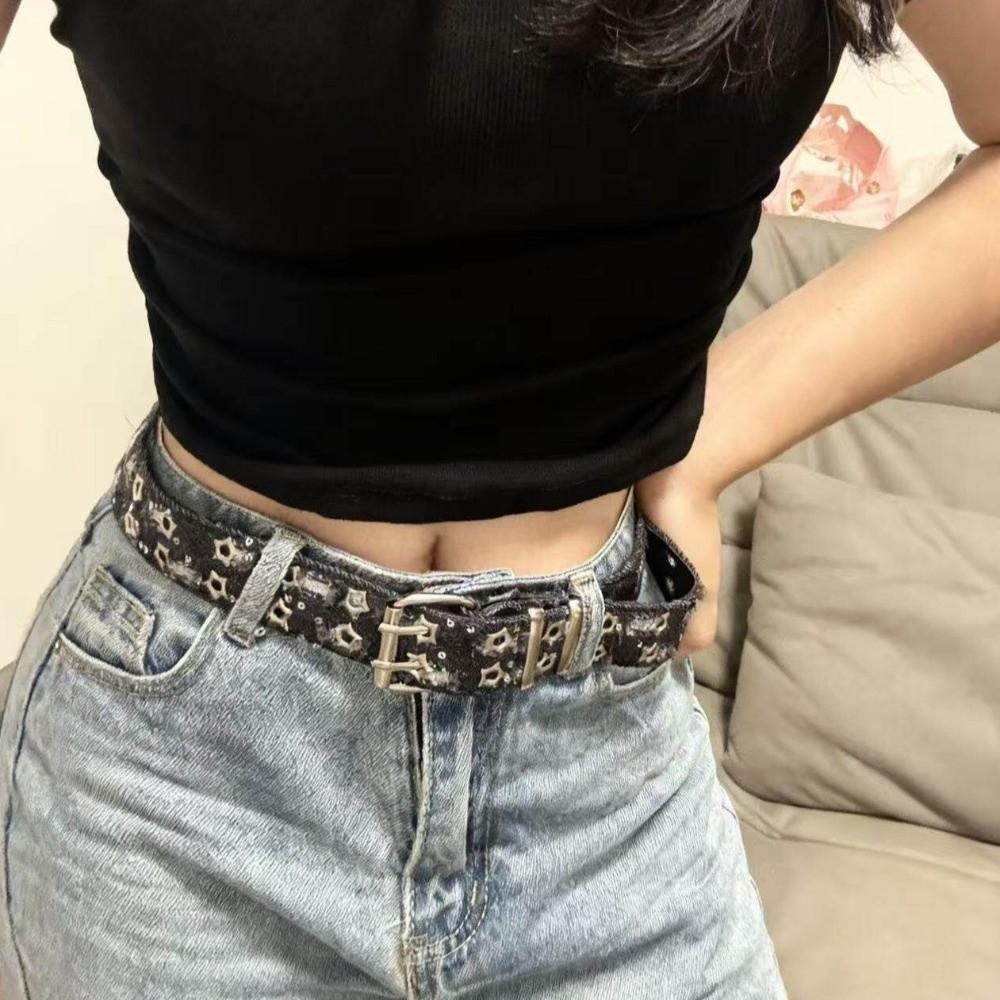 Metal Buckle Denim Waist Belts Cloth Trouser Decor Decoration Star Hole Sequin Belt Female/Girls
